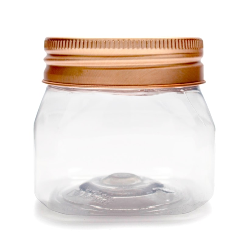 Pote PET Quadrado 180ML  Tampa Rose Gold