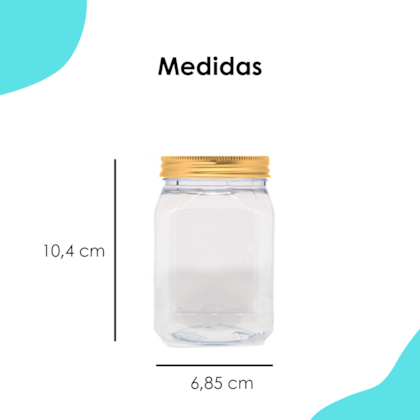 Pote Pet Quadrado 350ml  Tampa Dourada
