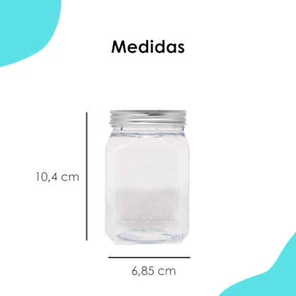 Pote Pet Quadrado 350ML Tampa Prata