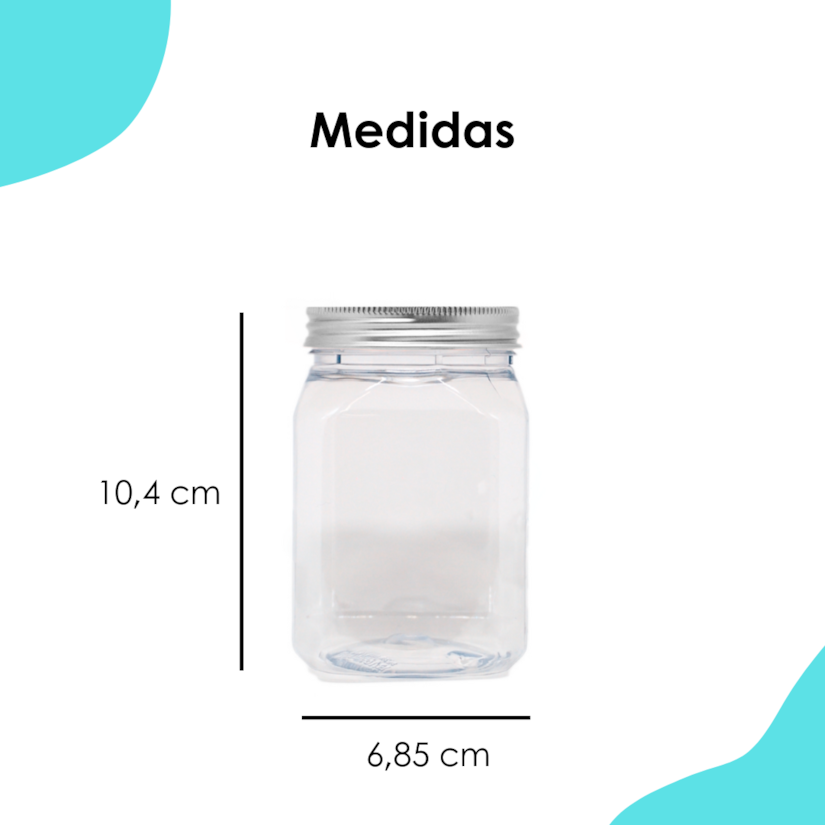 Pote Pet Quadrado 350ML Tampa Prata