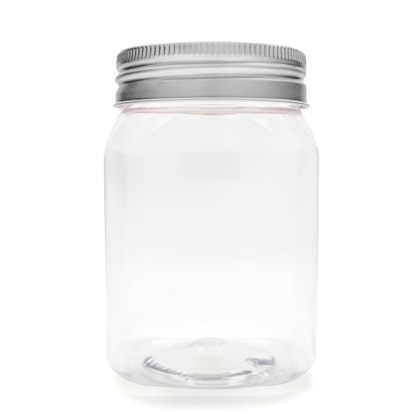 Pote Pet Quadrado 350ML Tampa Prata