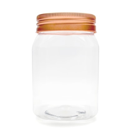 Pote PET Quadrado 350ML Tampa Rose Gold