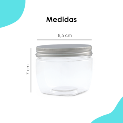 Pote PET Trapézio 300ML Tampa Prata