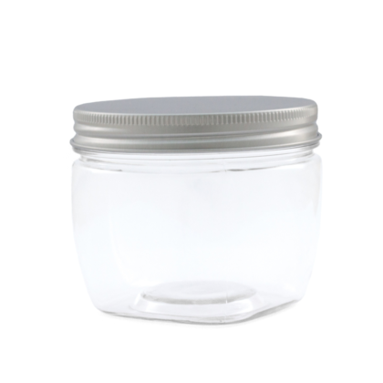 Pote PET Trapézio 300ML Tampa Prata