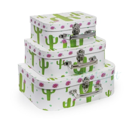 Trio De Maletas Estampa Cacto - KIT P/M/G