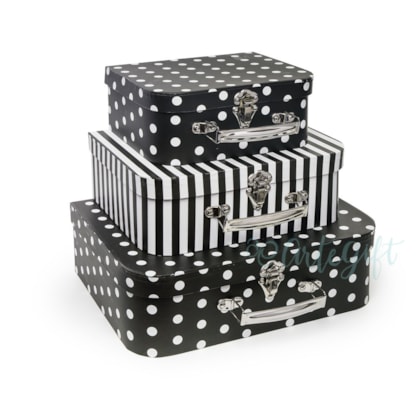 Trio De Maletas Listra/Poá Preto - KIT P/M/G