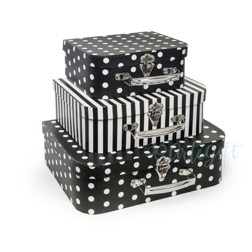 Trio De Maletas Listra/Poá Preto - KIT P/M/G